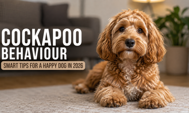 Cockapoo dog showing calm and happy behaviour