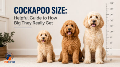 Cockapoo size comparison showing small, medium, and large Cockapoos